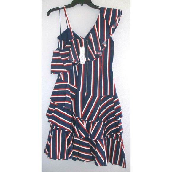 NWT Alice + Olivia Laflora Ruffle Stripe Dress 0 - Picture 4 of 8